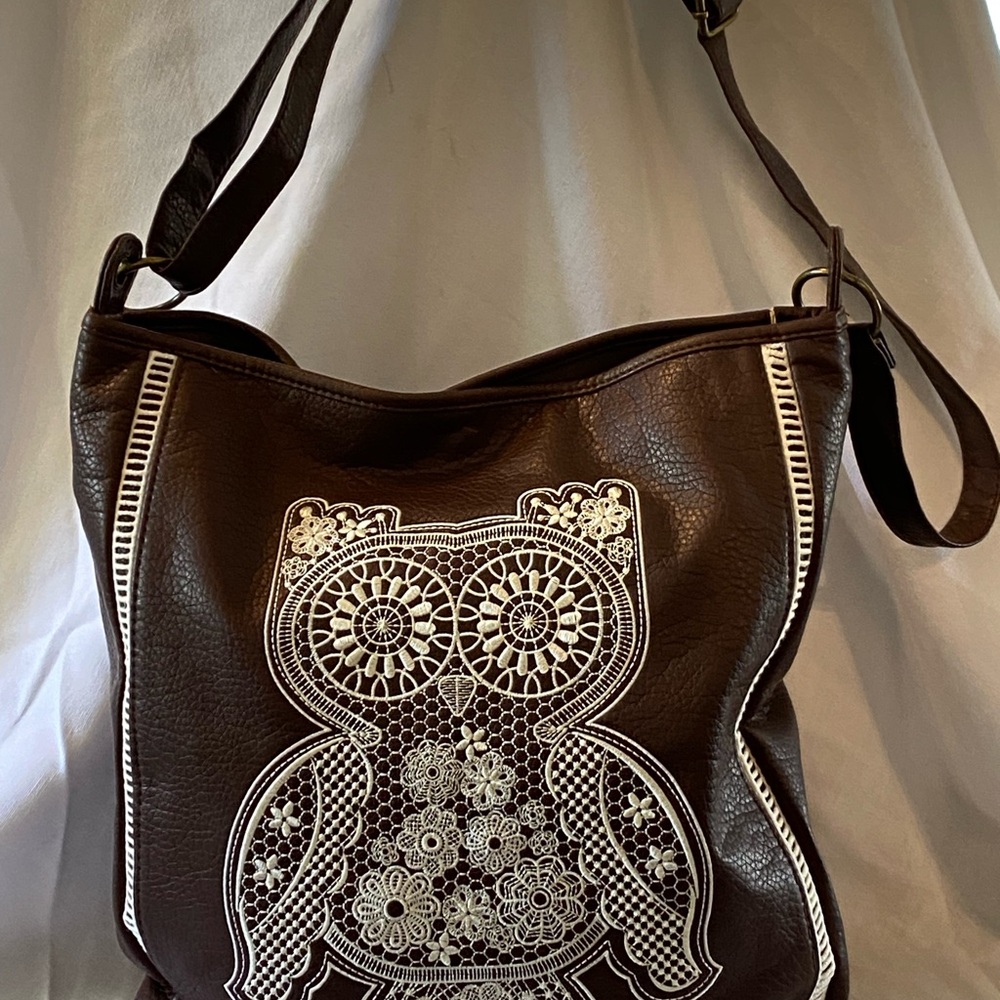 Brown BOHO Owl Embroidered Shoulder Bag Tote bag